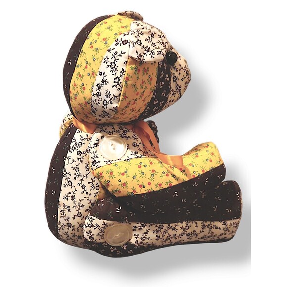 Vintage Quilted Stuffed 12" Teddy Bear Pearl Button Posable Arms Legs Animal - Picture 4 of 6